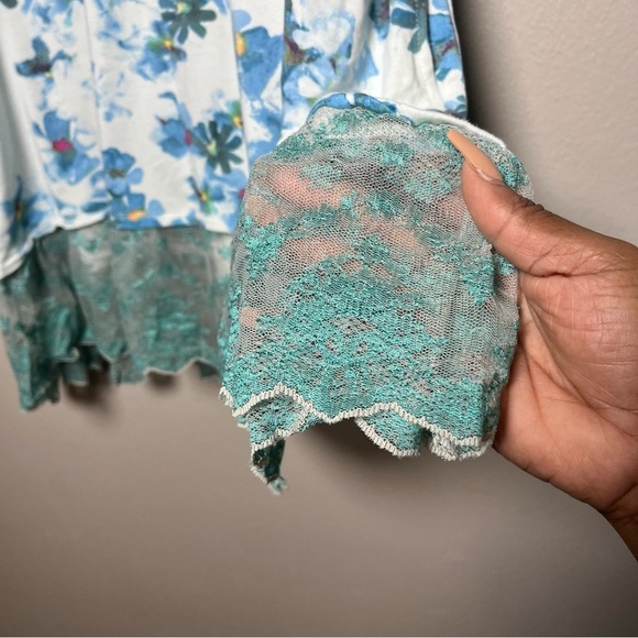 LOGO Lounge Women Tank Top 2X Blue Floral Art Sheer Mesh Lace Trim Stretch Green - Picture 7 of 12